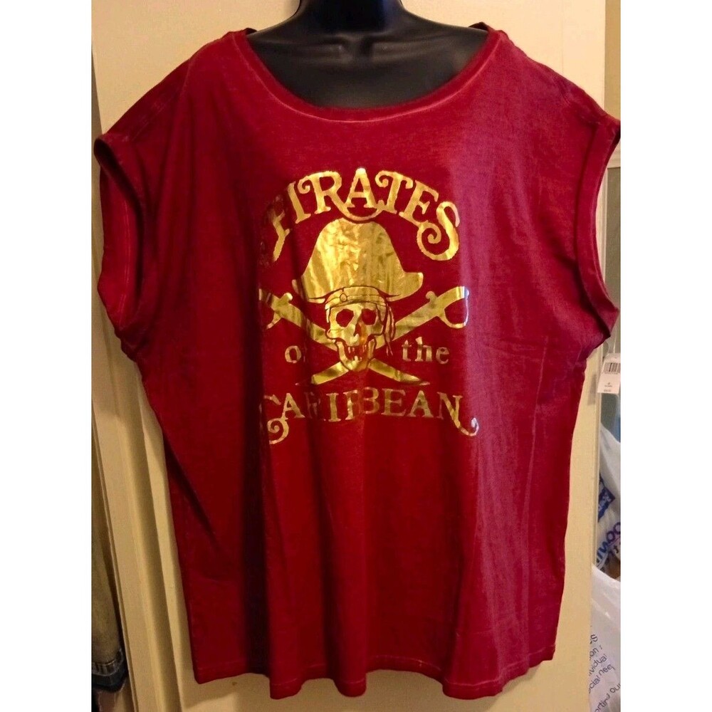 Disney Pirates of the Caribbean Red Gold Graphic T-Shirt Adult Size 3X